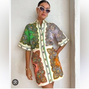 Alemais Trippy Troppo linen mini shirtdress size 2